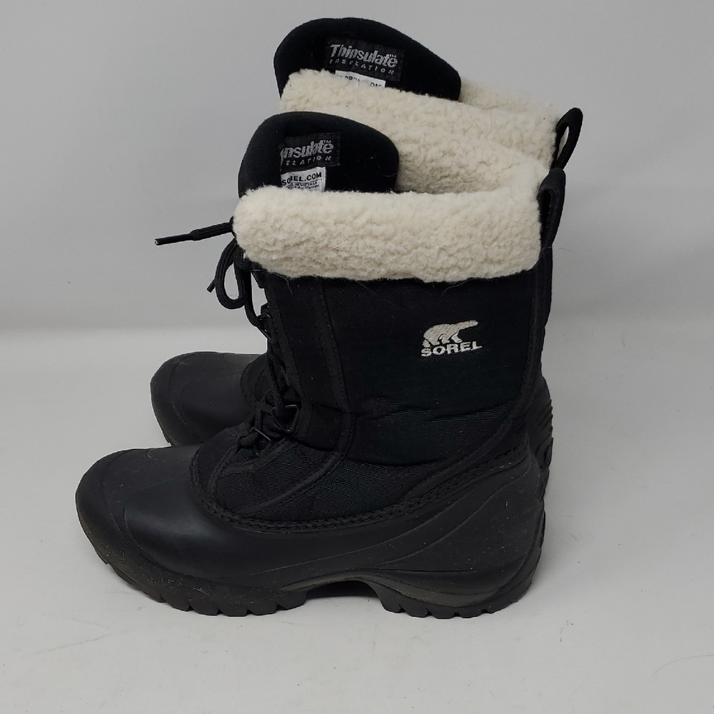 Sorel Thinsulate Winter Boots Black with Ivory Sherpa Trim Size 8
